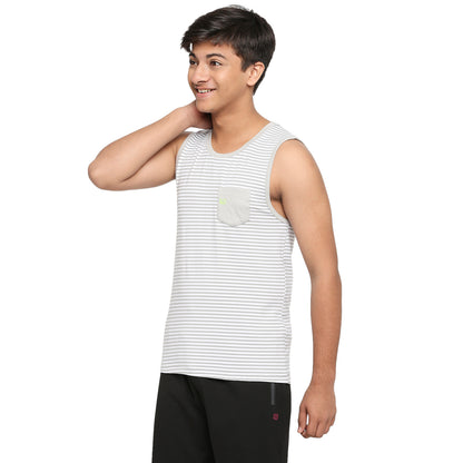 U19 Teens Gray Striped Vest made in Cotton Lycra Fabric