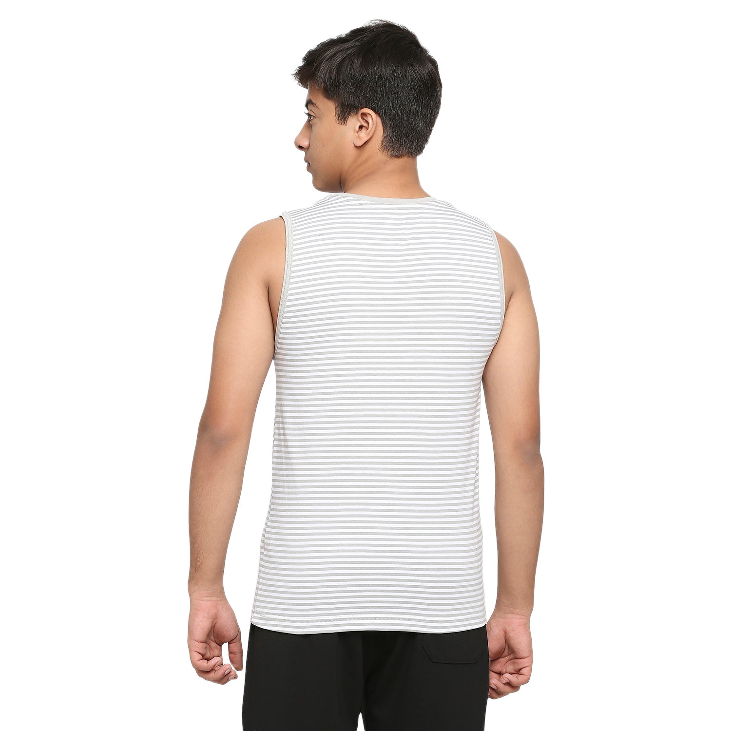U19 Teens Gray Striped Vest made in Cotton Lycra Fabric