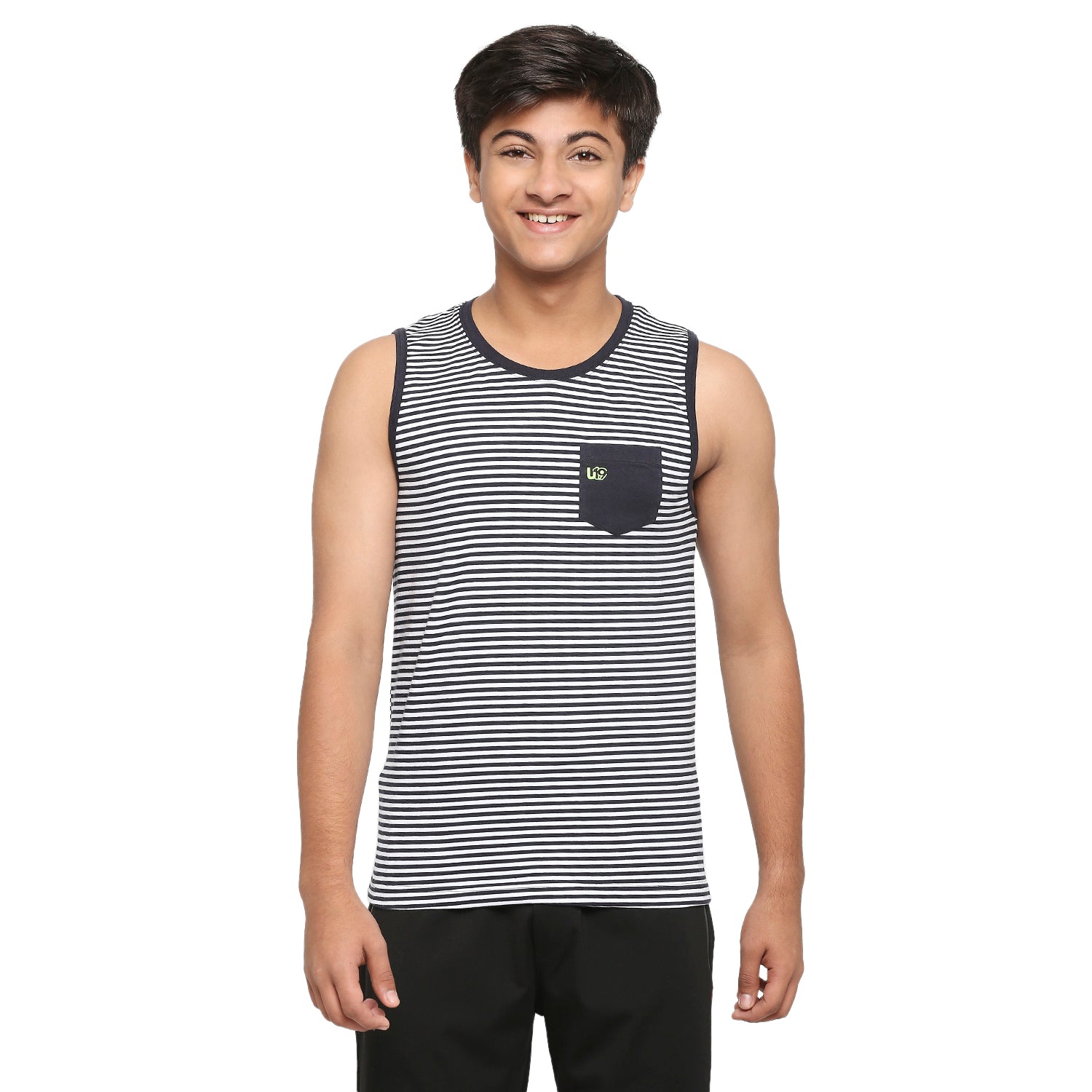 U19 Teens Navy Striped Vest made in Cotton Lycra Fabric