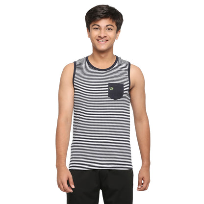 U19 Teens Navy Striped Vest made in Cotton Lycra Fabric