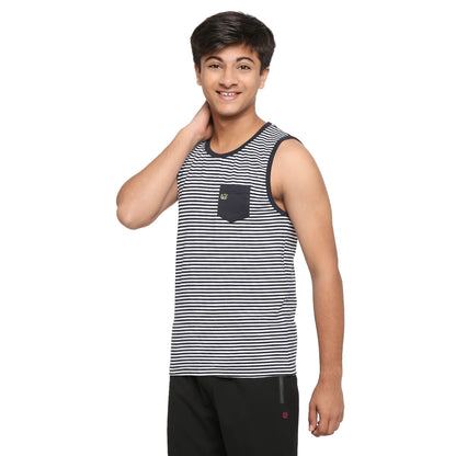 U19 Teens Navy Striped Vest made in Cotton Lycra Fabric