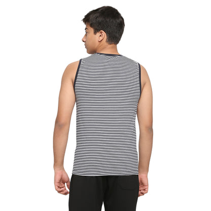 U19 Teens Navy Striped Vest made in Cotton Lycra Fabric