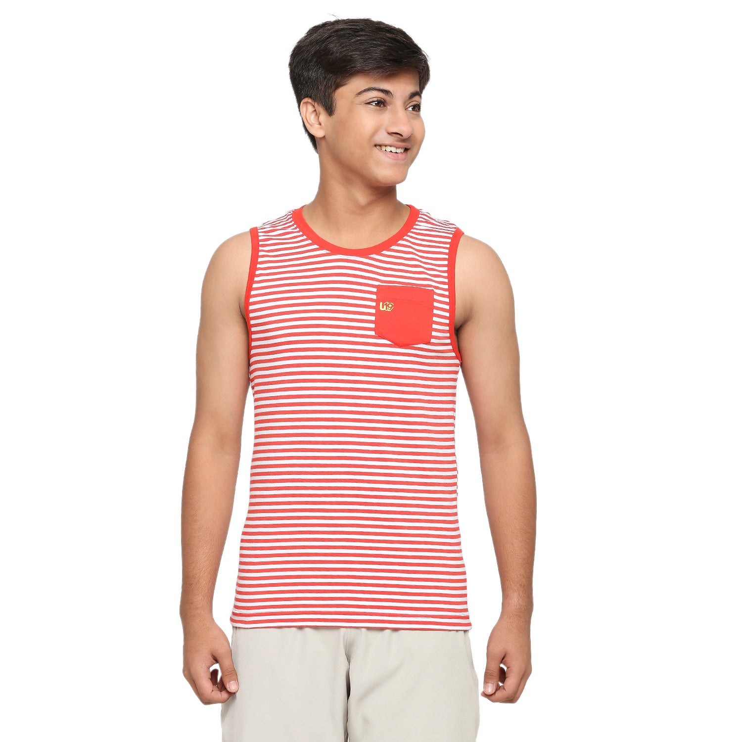 U19 Teens Red Striped Vest made in Cotton Lycra Fabric