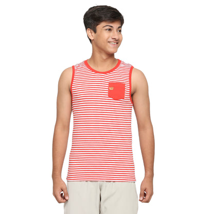 U19 Teens Red Striped Vest made in Cotton Lycra Fabric