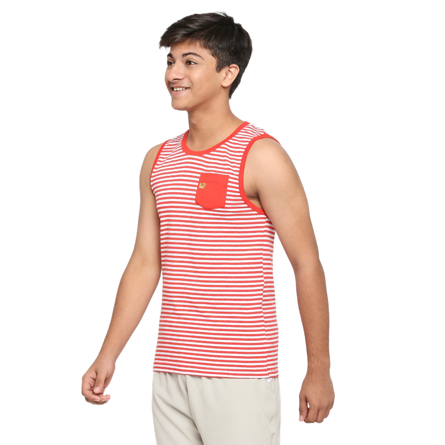 U19 Teens Red Striped Vest made in Cotton Lycra Fabric