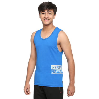 U-19 Teens Blue Broadshoulder Vest made in Cotton Lycra Fabric