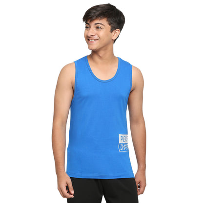 U-19 Teens Blue Broadshoulder Vest made in Cotton Lycra Fabric