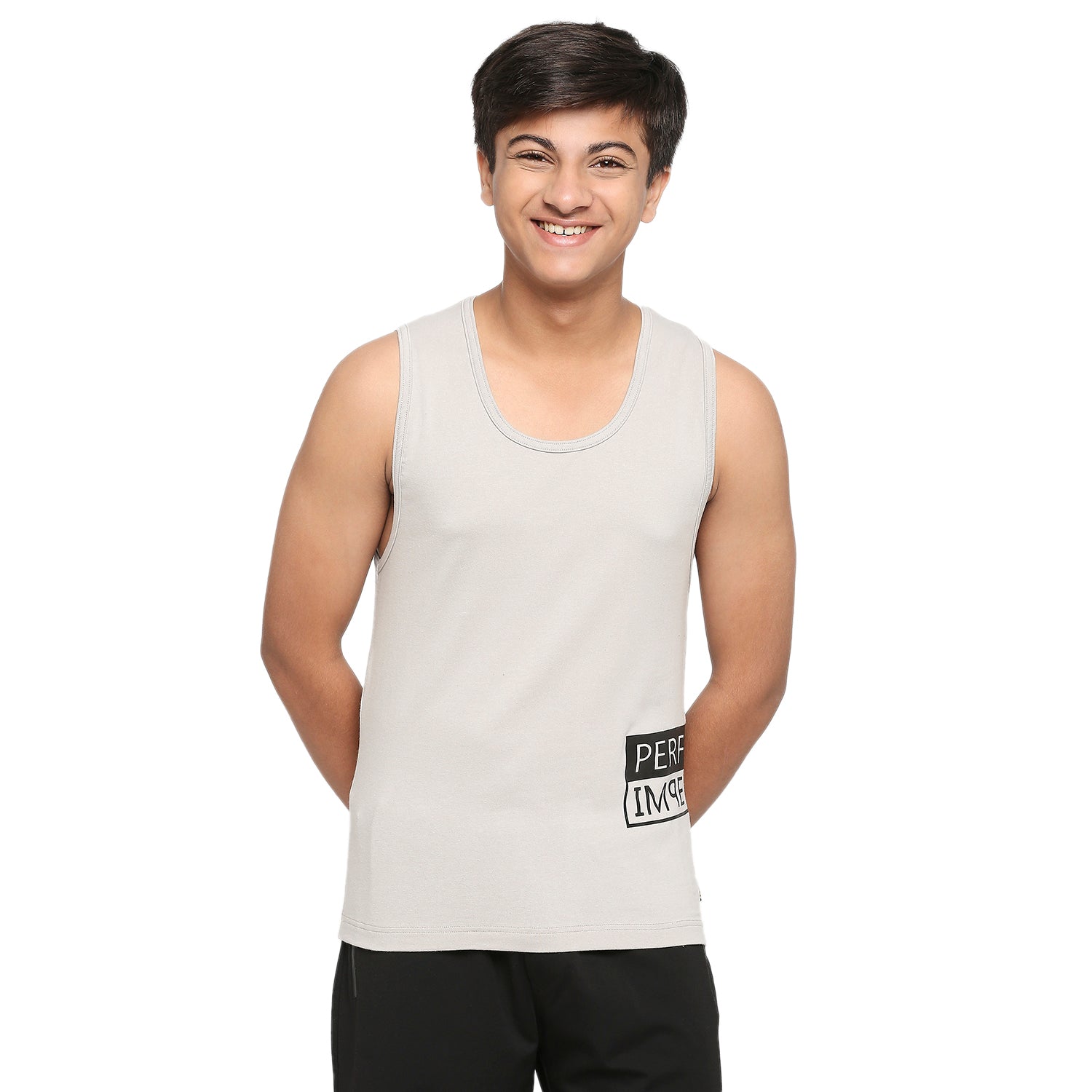 U19 Teens Light Gray Broadshoulder Vest made in Cotton Lycra Fabric