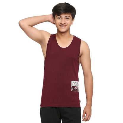 U19 Teens Wine Broadshoulder Vest made in Cotton Lycra Fabric