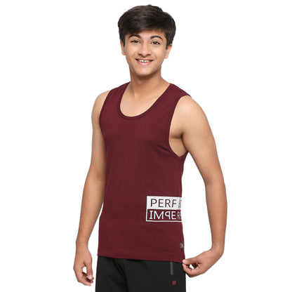 U19 Teens Wine Broadshoulder Vest made in Cotton Lycra Fabric