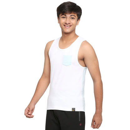 U-19 Teens Aqua Two colour vest made from cotton lycra melange fabric