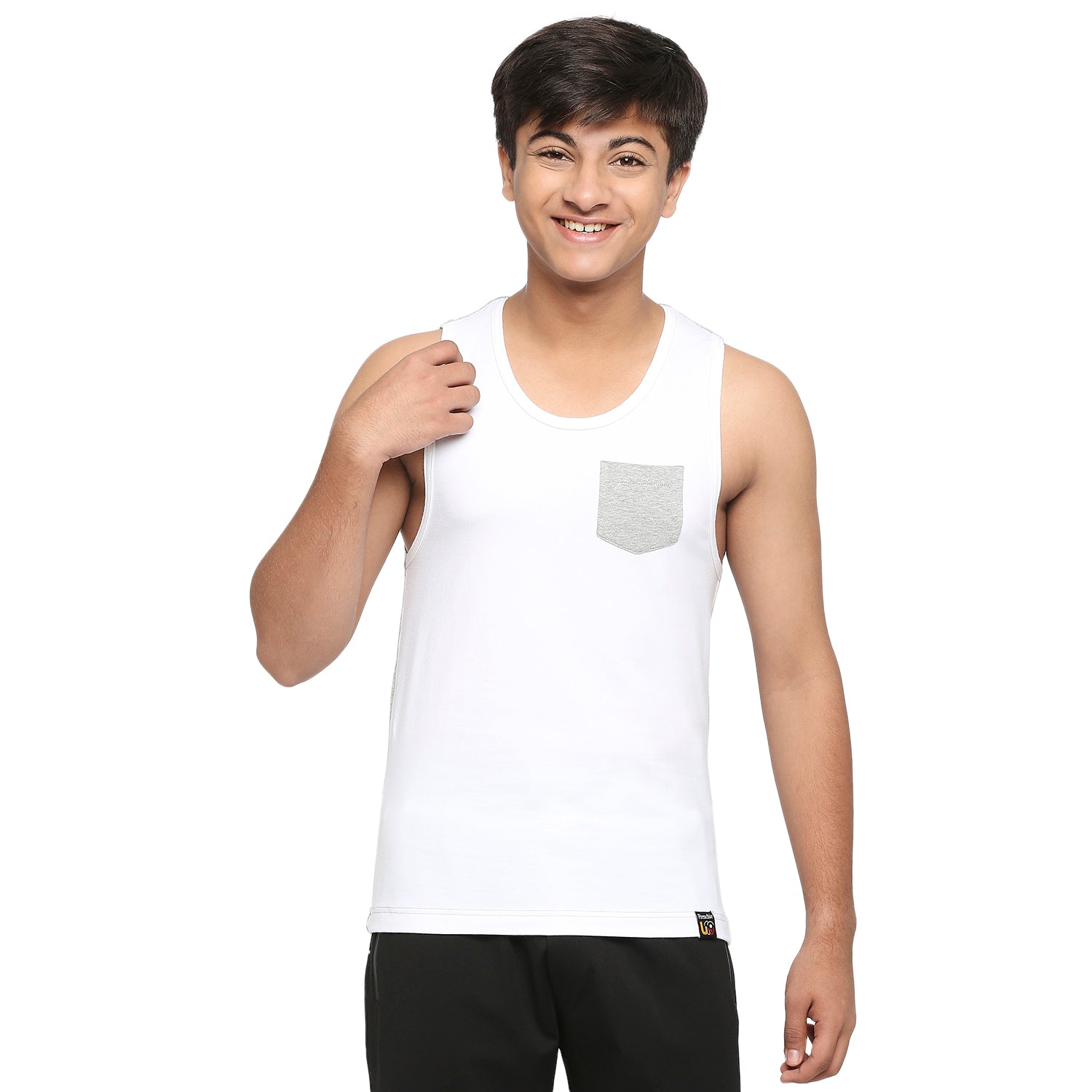 U19 Teens Light Gray Two colour vest made from cotton lycra melange fabric