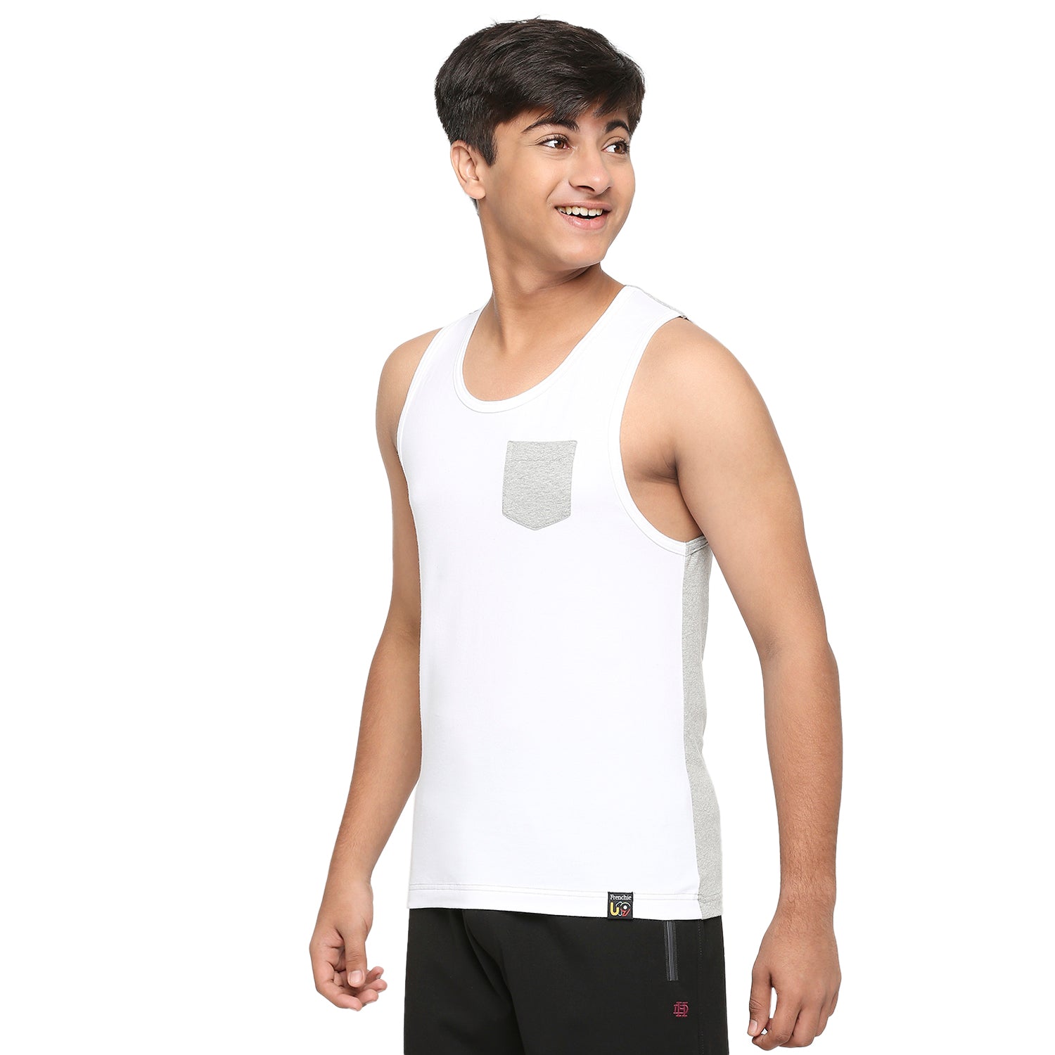 U19 Teens Light Gray Two colour vest made from cotton lycra melange fabric
