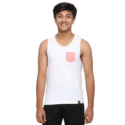 U19 Teens Pink Two colour vest made from cotton lycra melange fabric