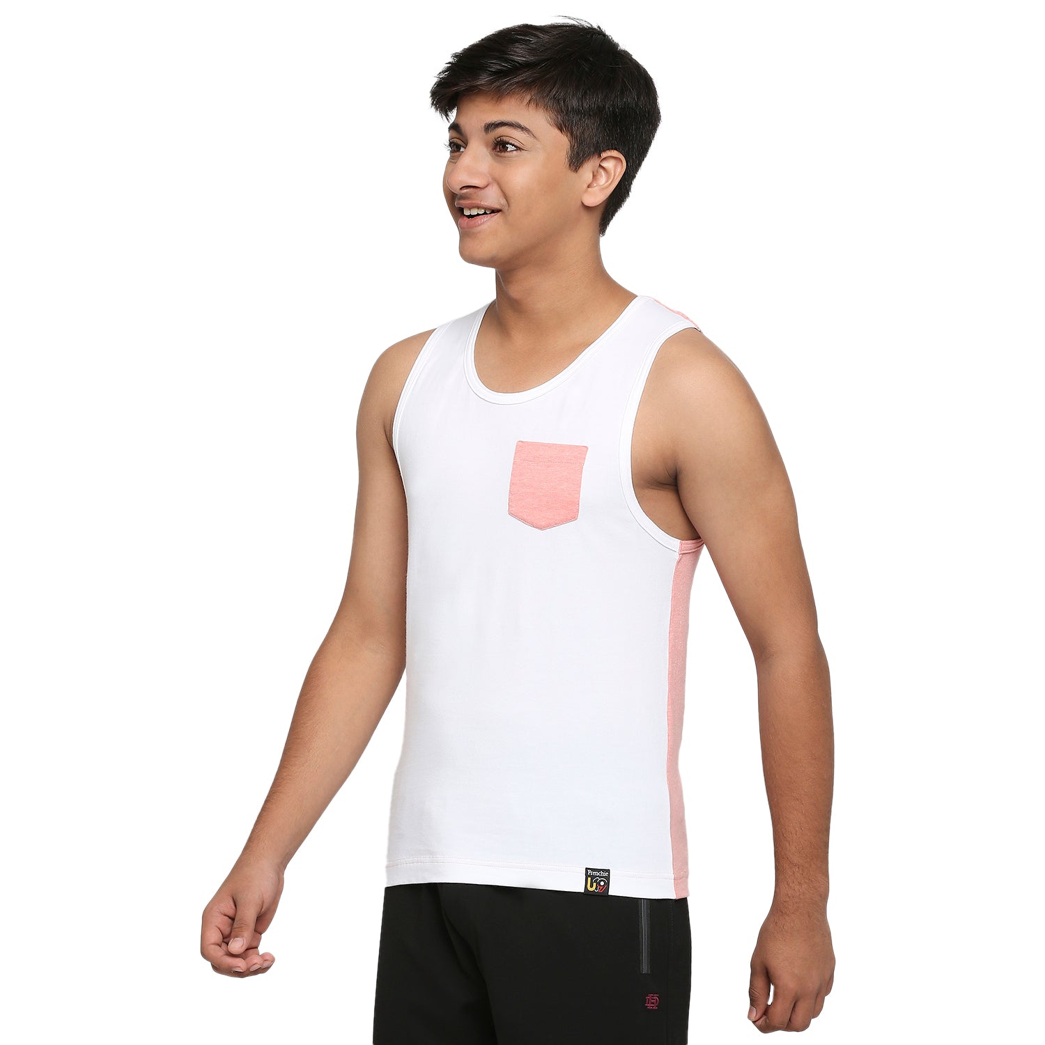 U19 Teens Pink Two colour vest made from cotton lycra melange fabric