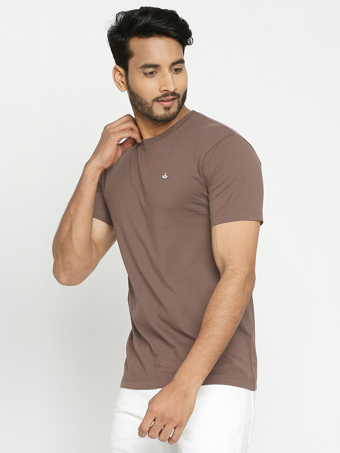 Mens Brown Colour Round Neck T-Shirt