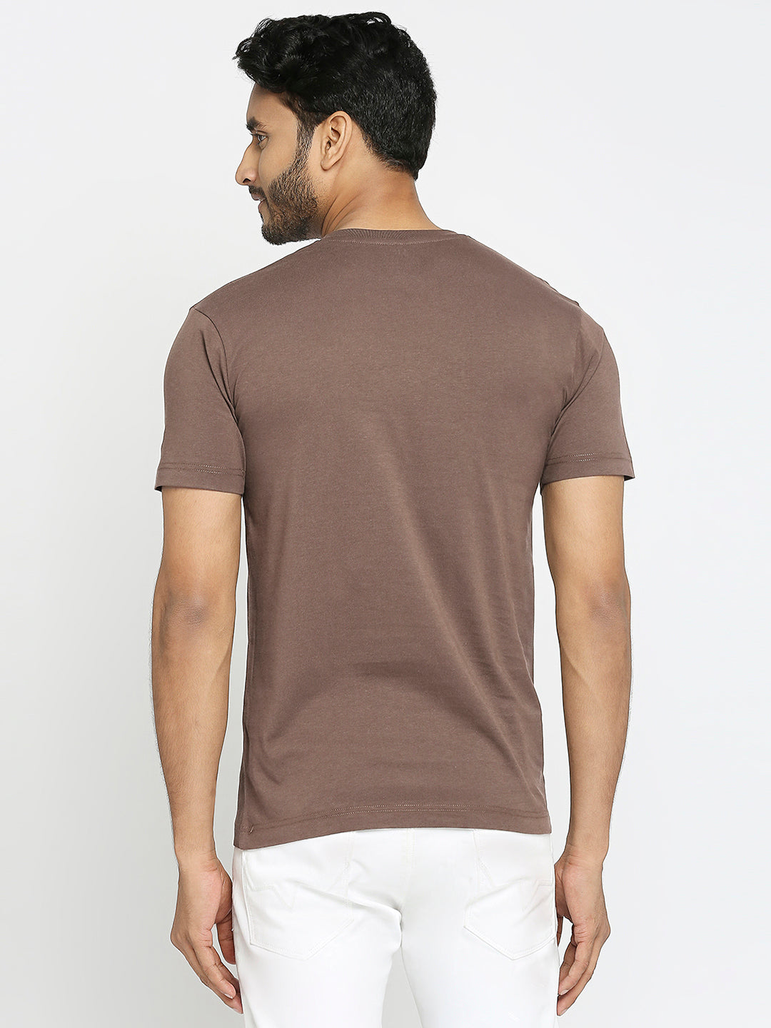 Mens Brown Colour Round Neck T-Shirt