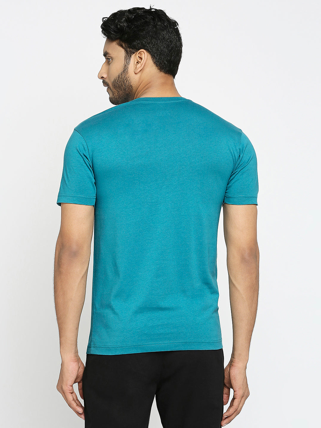 Mens Teal Colour Round Neck T-Shirt