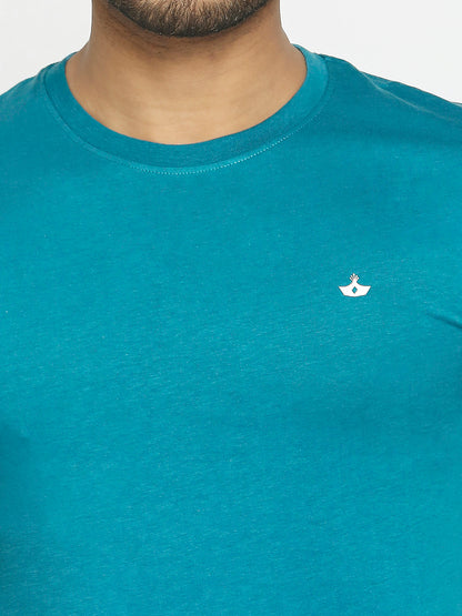 Mens Teal Colour Round Neck T-Shirt